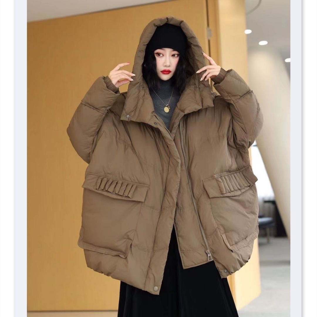波司登羽绒服女蝙蝠袖新款90白鸭绒中长款连帽宽松韩版加大加肥百