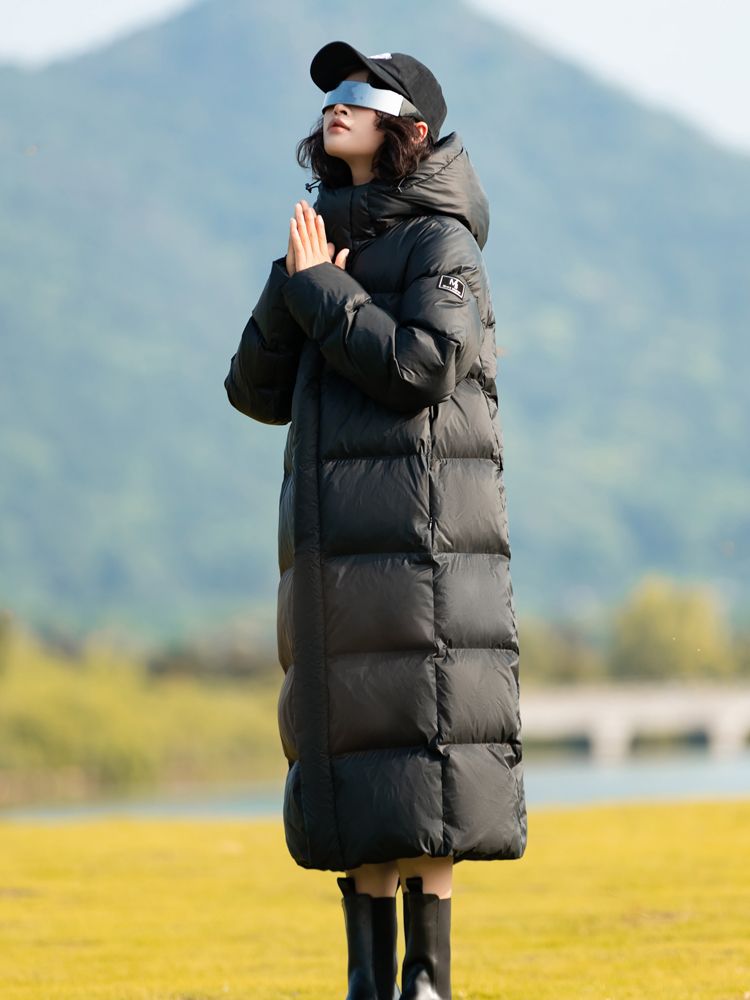 波司登超厚!390g白鸭绒加厚长款羽绒服女2023冬季新款黑金情侣过