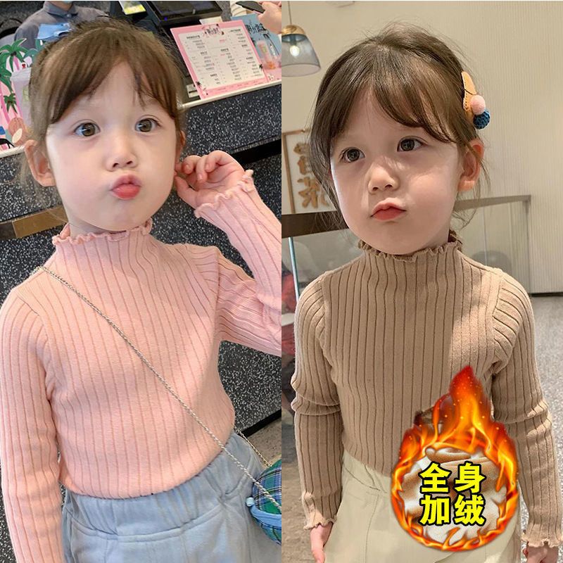 加绒加厚女童秋冬毛衣儿童冬装休闲针织上衣宝宝色洋气打