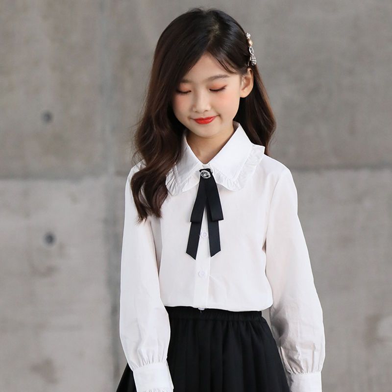 女童白衬衫2022春秋装儿童衬衣中大童韩版洋气校园款棉质长袖上衣