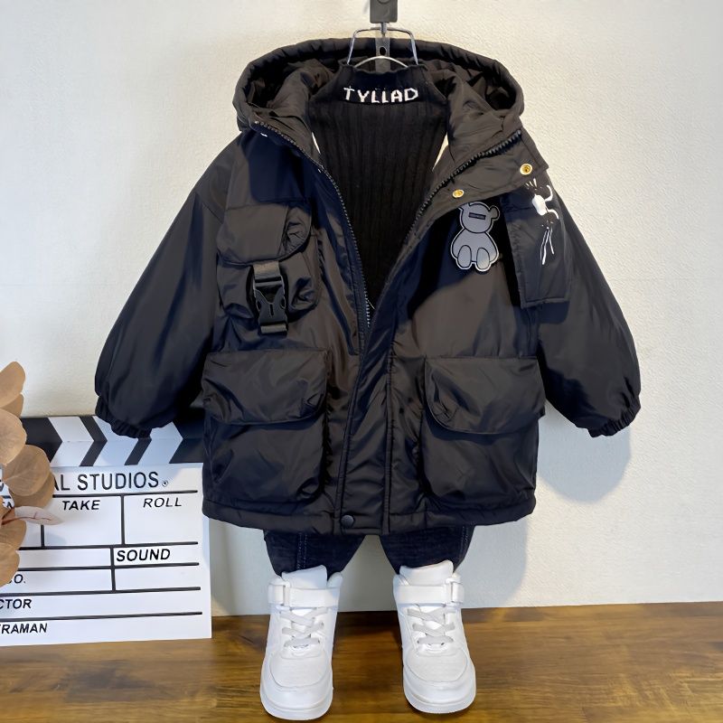 韩国男童秋冬加棉外套新款时髦儿童冬装加厚棉服洋气宝宝