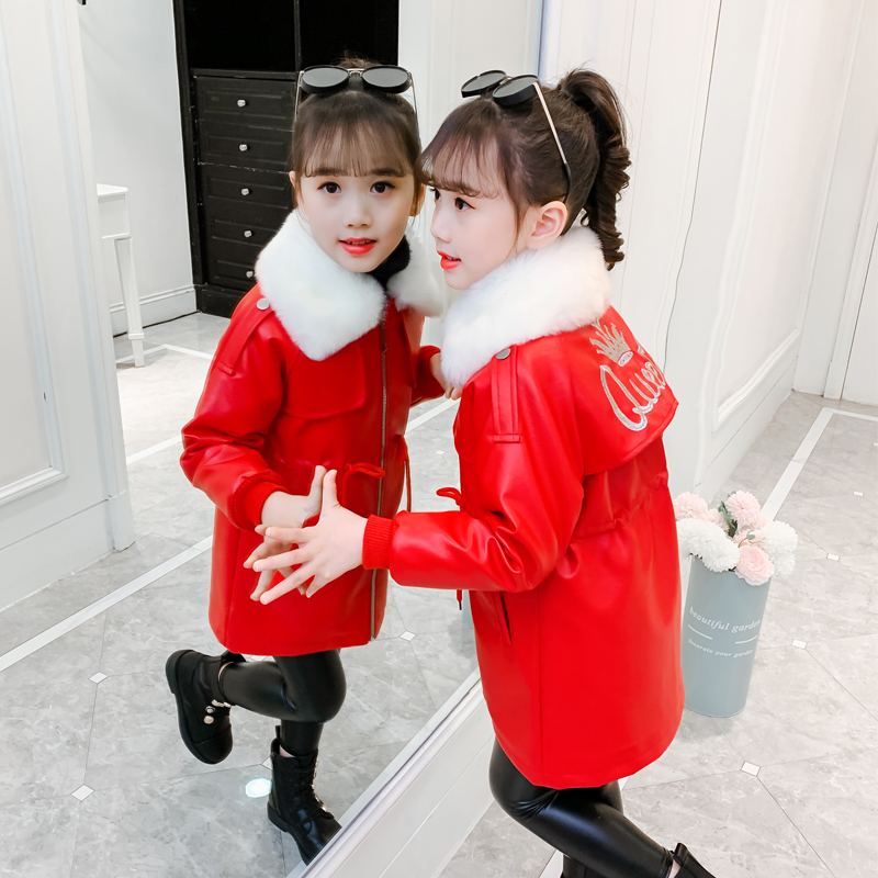 2023新款秋冬皮衣儿童韩版加绒加厚外套女童时尚收腰宝宝加绒外套