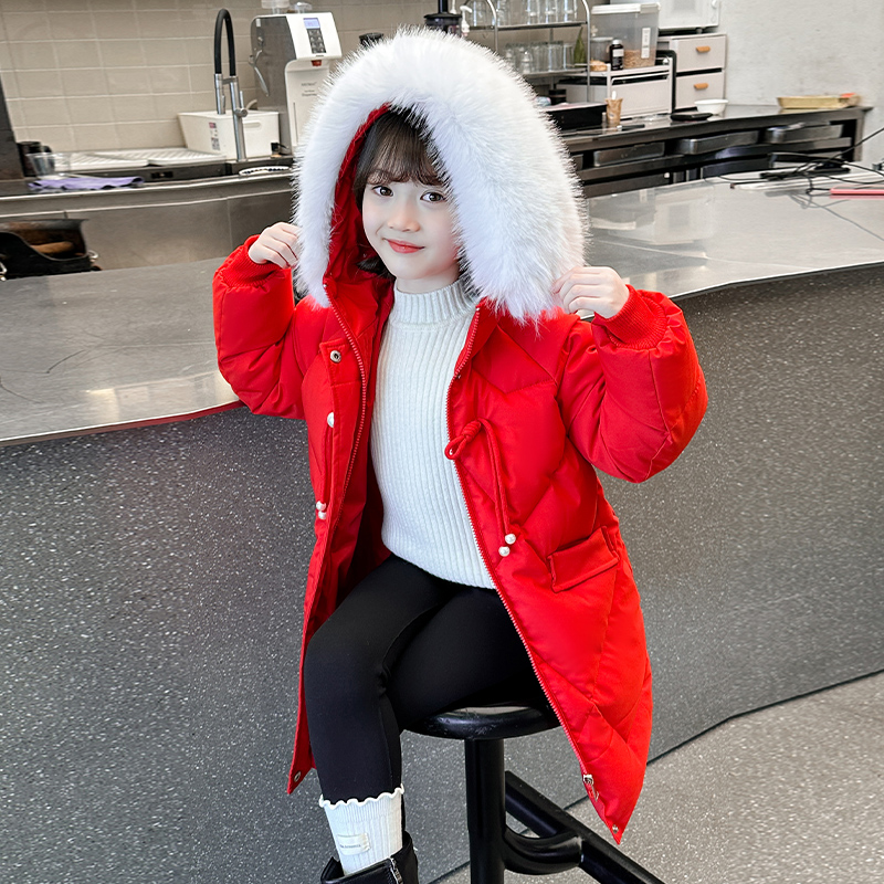 女童冬装反季棉服中长款连帽大毛领儿童反季棉衣时尚宝宝反季外套