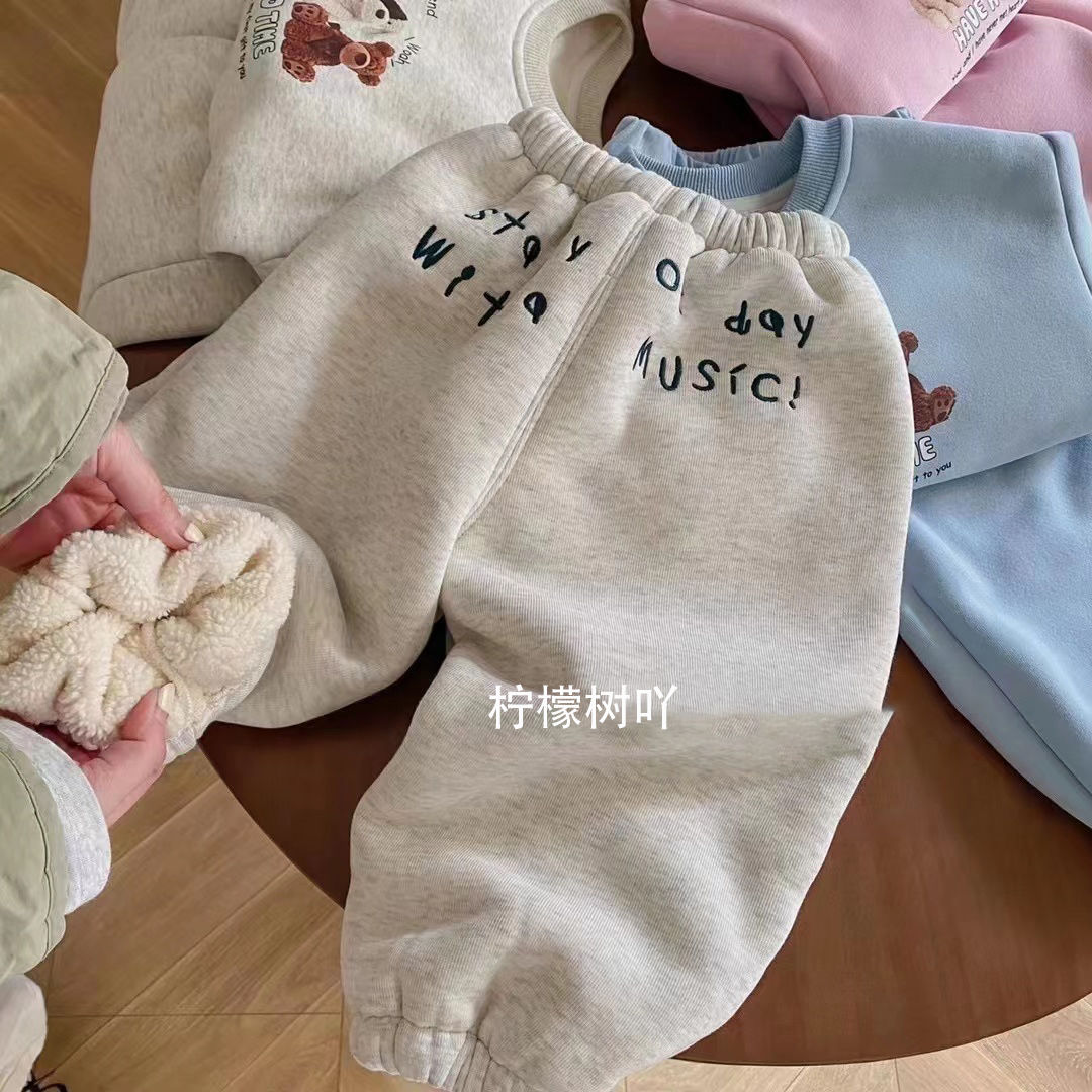 儿童加绒裤子冬季2024新款宝宝冬装加厚卫裤保暖中小童休闲运动裤