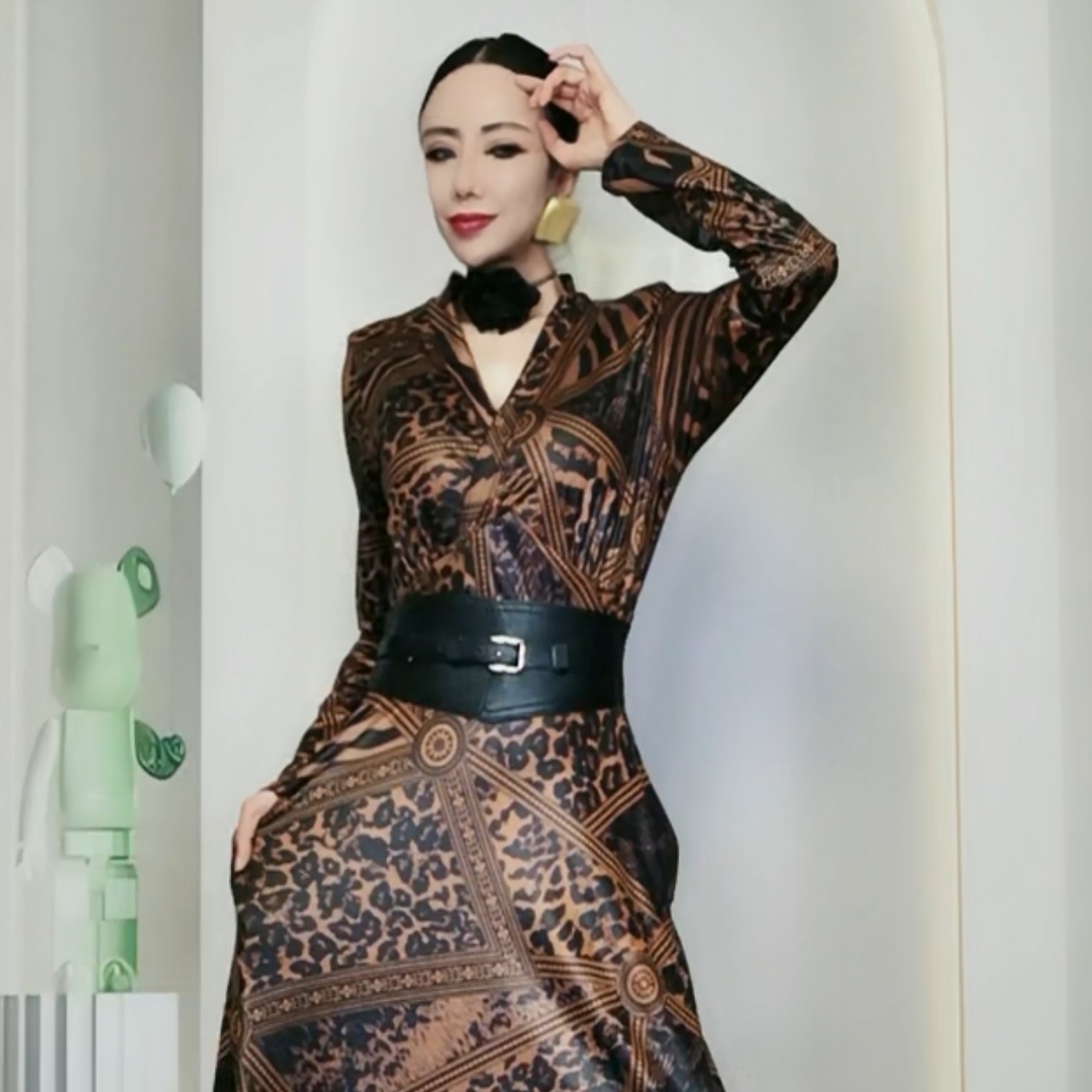 455—1大豹纹女装连衣裙显瘦修身豹纹网红女士轻奢设计师气质