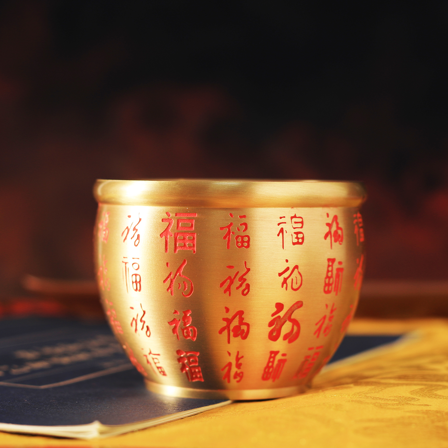 【已開祝福】黄铜百福缸纳福纳财纯手工填砂吉祥百福中式传统聚宝盆