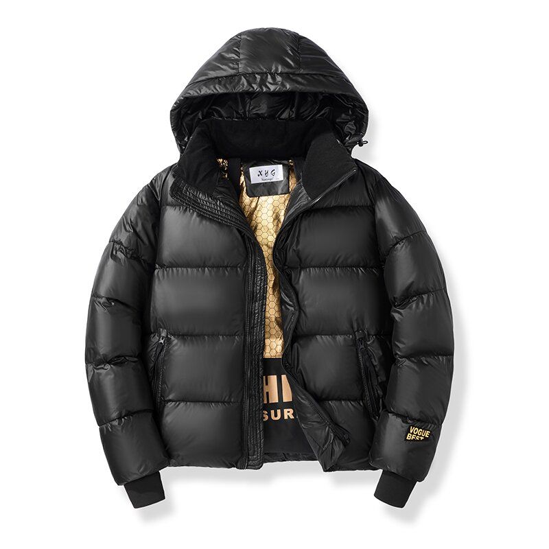 波司澄羽绒服男情侣黑金背带情侣时尚高端时尚抗寒亮面羽
