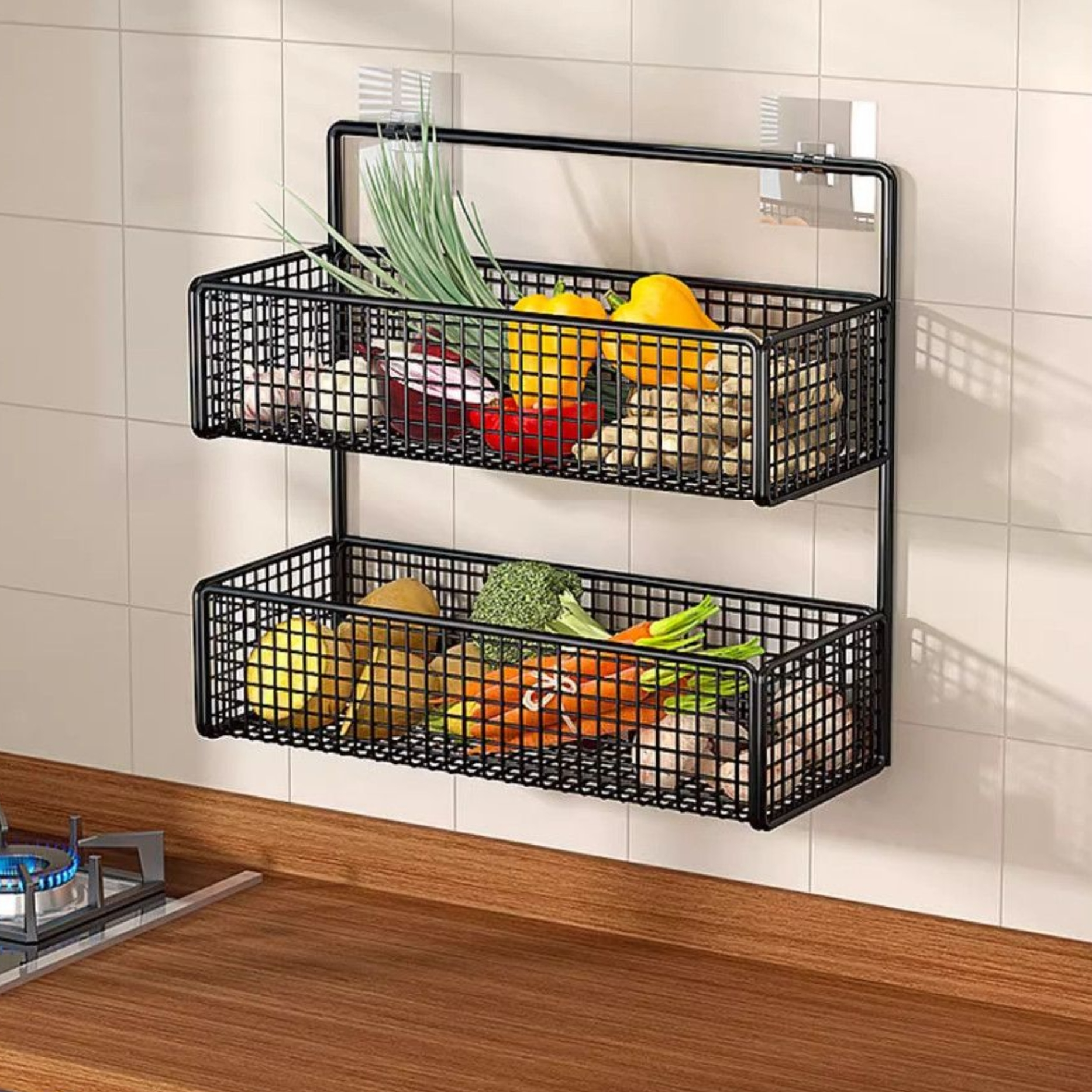 葱姜蒜厨房置物架壁挂收纳调料姜蒜各种神器墙上沥水菜篮子免打孔