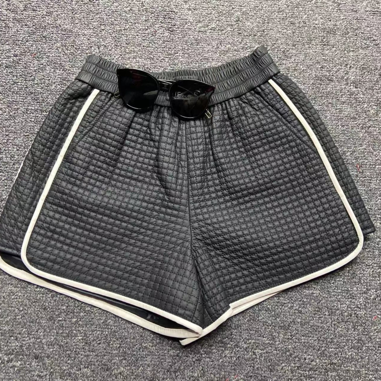 【杜小姐的店】1026ins皮裤华夫格时尚运动夏季显瘦百搭潮流外穿