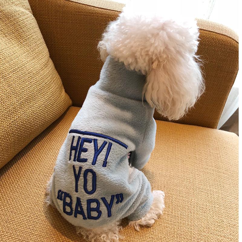 冬装新款宠物衣服四脚高领舒服毛绒绣花加厚泰迪比熊狗狗衣服保暖