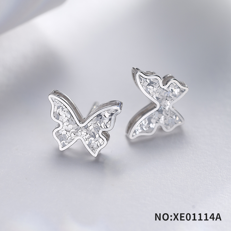 PT990铂金 双层蝴蝶款镭射款亮面时尚气质耳钉 XE01114A