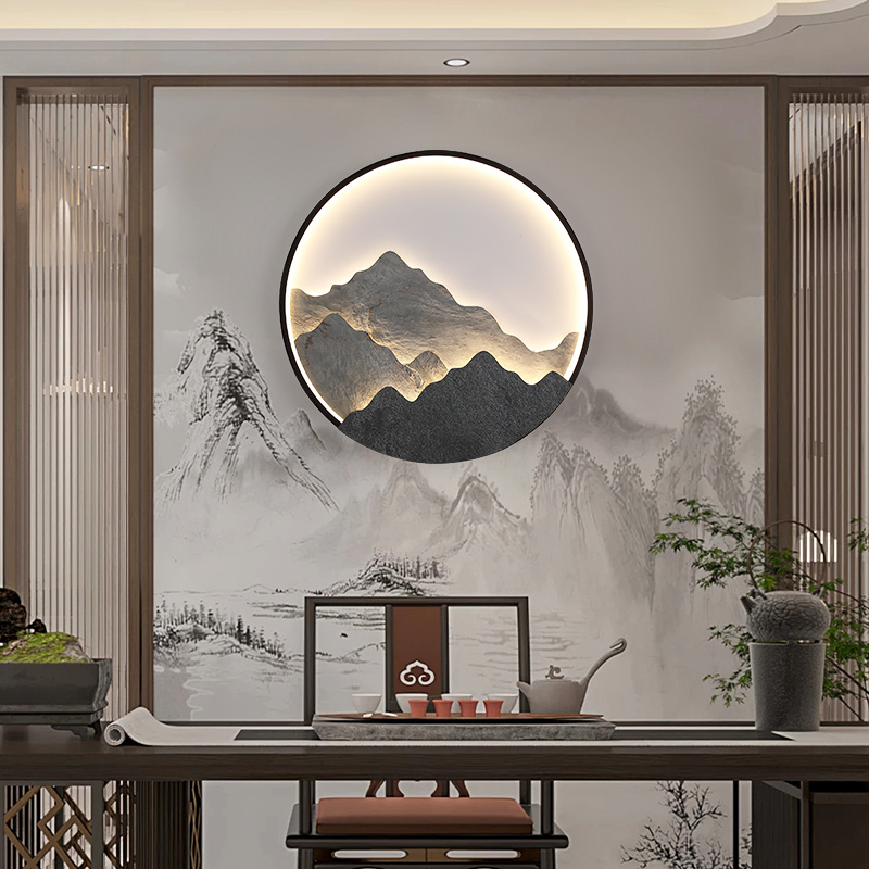 国风立体岩板壁画灯玄关客厅书房茶室背景墙走廊过道楼梯壁画灯