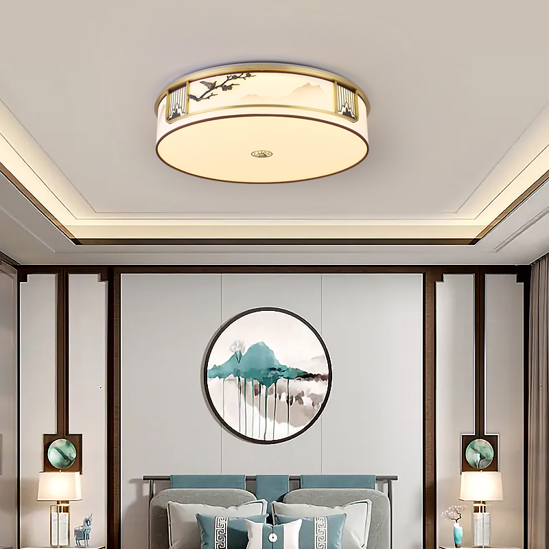 新中式铜雕吸顶灯自建房别墅高端大气国潮卧室书房茶室设计灯具