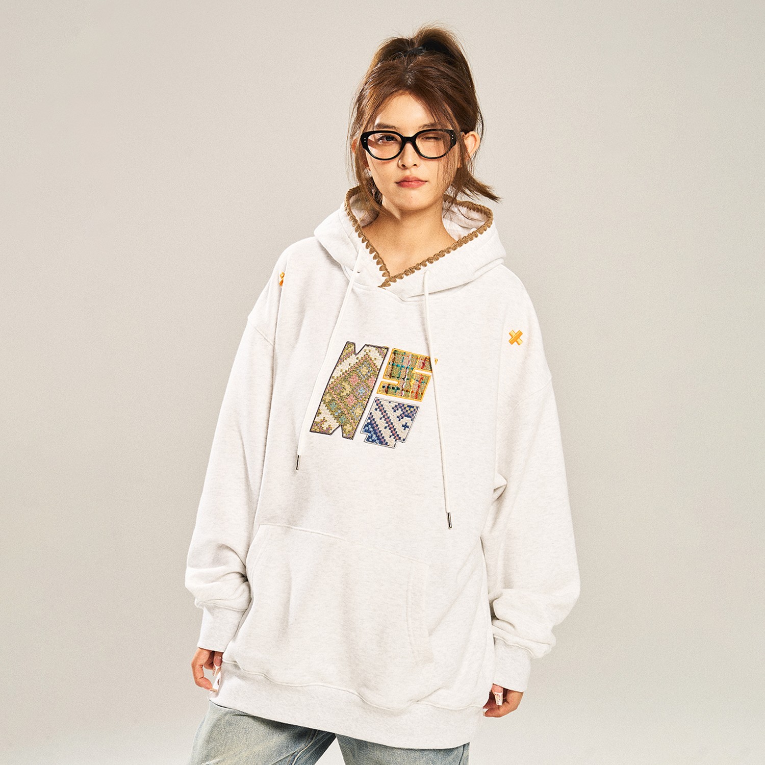 NSTNEW START发芽计划复古民族编织感贴布宽松潮牌卫衣