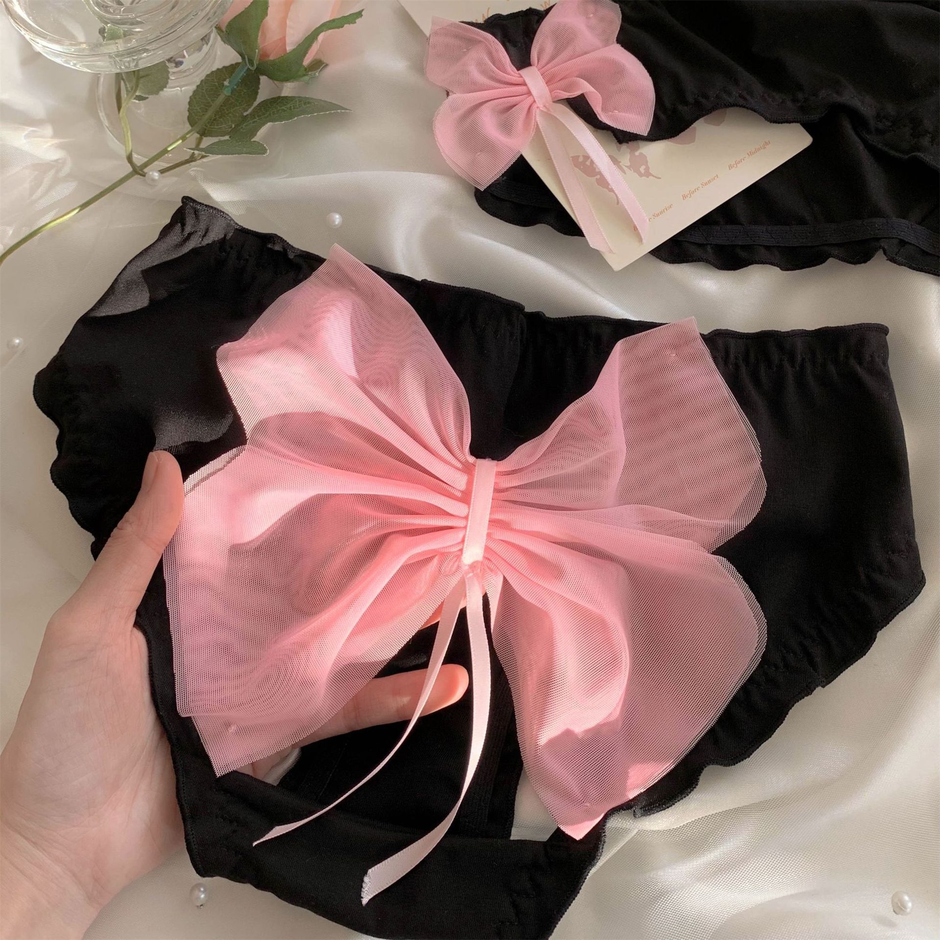 蕾丝女士内裤黑色性感女生纯棉性感粉色大蝴蝶镂空内裤少女