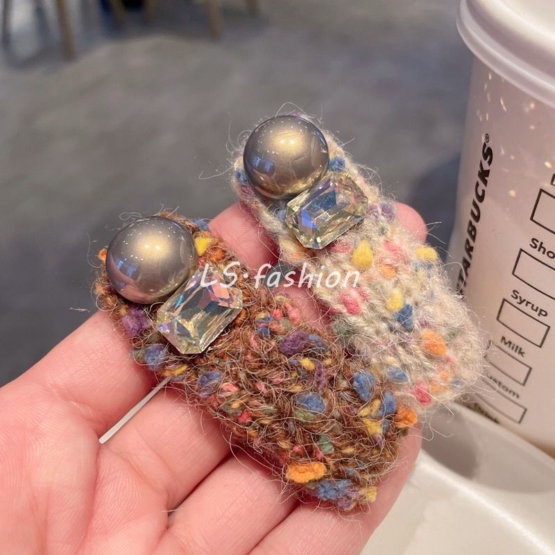 少女风彩色毛线bb夹灰色水刘海夹毛线发夹碎发夹侧边夹