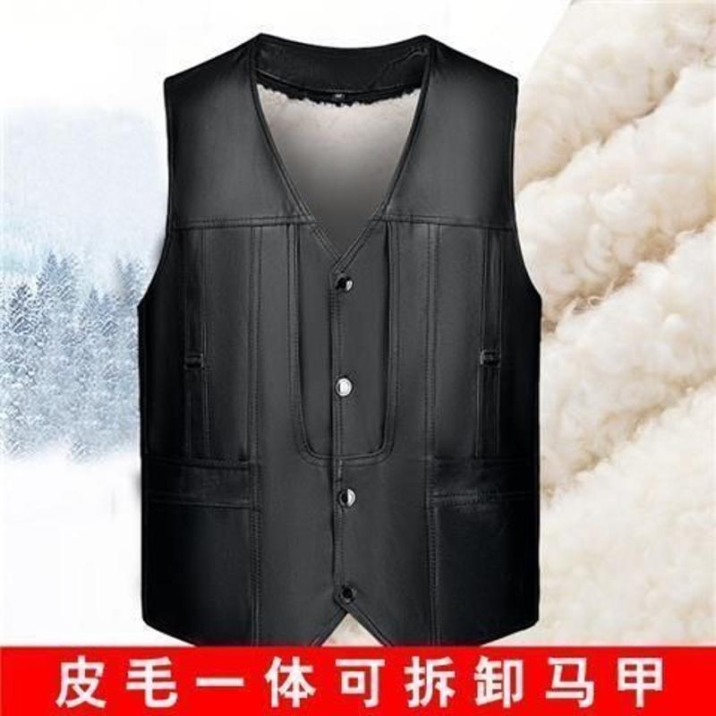秋冬季中老年人皮马甲中年男士加绒加厚背心保暖男装坎肩爸爸马夹