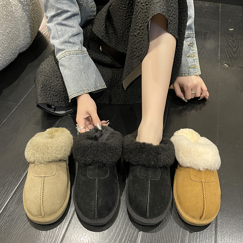 牛皮毛毛拖鞋外出穿女百搭薄底3公分底