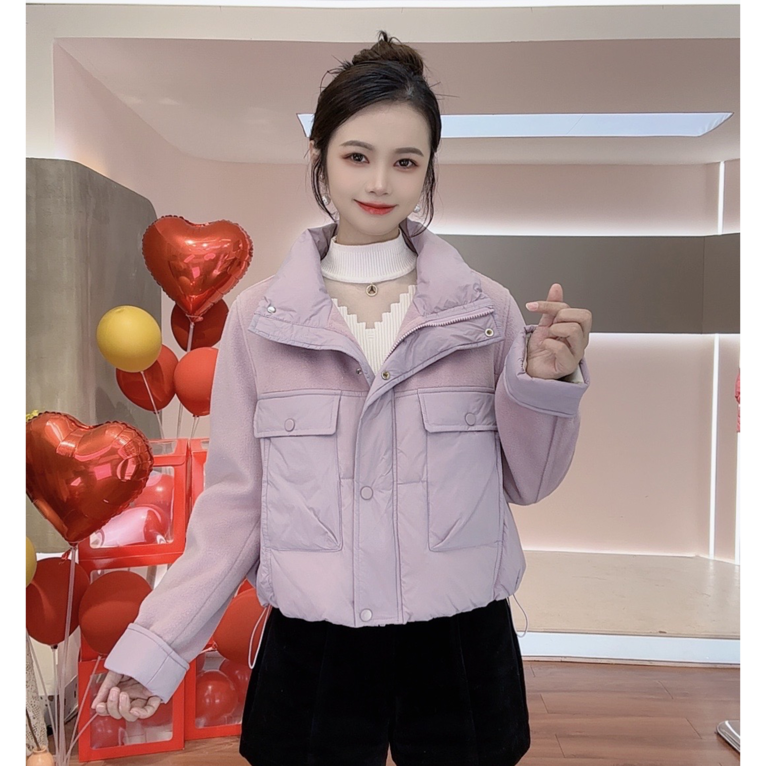 【清仓福利】设计感拼接立领含绒棉服女冬季时尚百搭显瘦加厚短外套