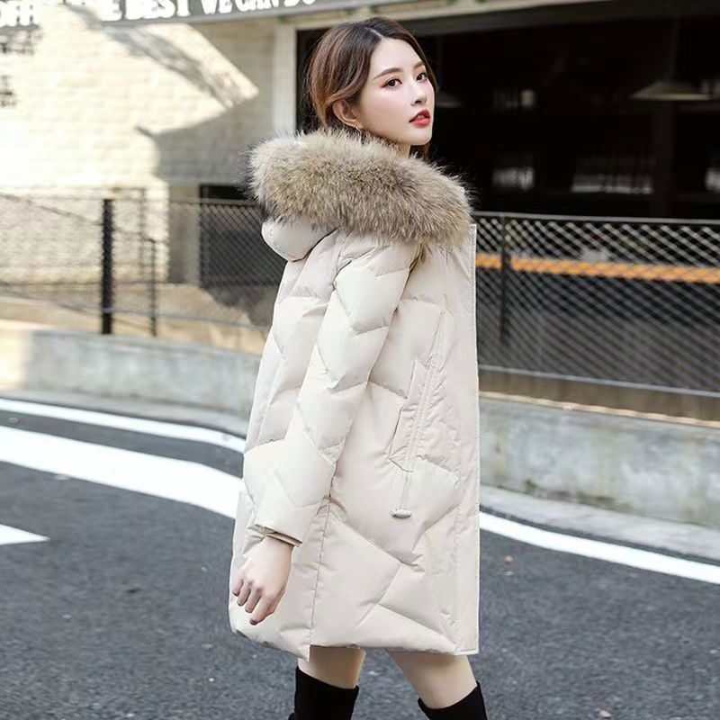 羽绒服女中长款冬装新款韩版修身显瘦加厚白鸭绒特价清仓