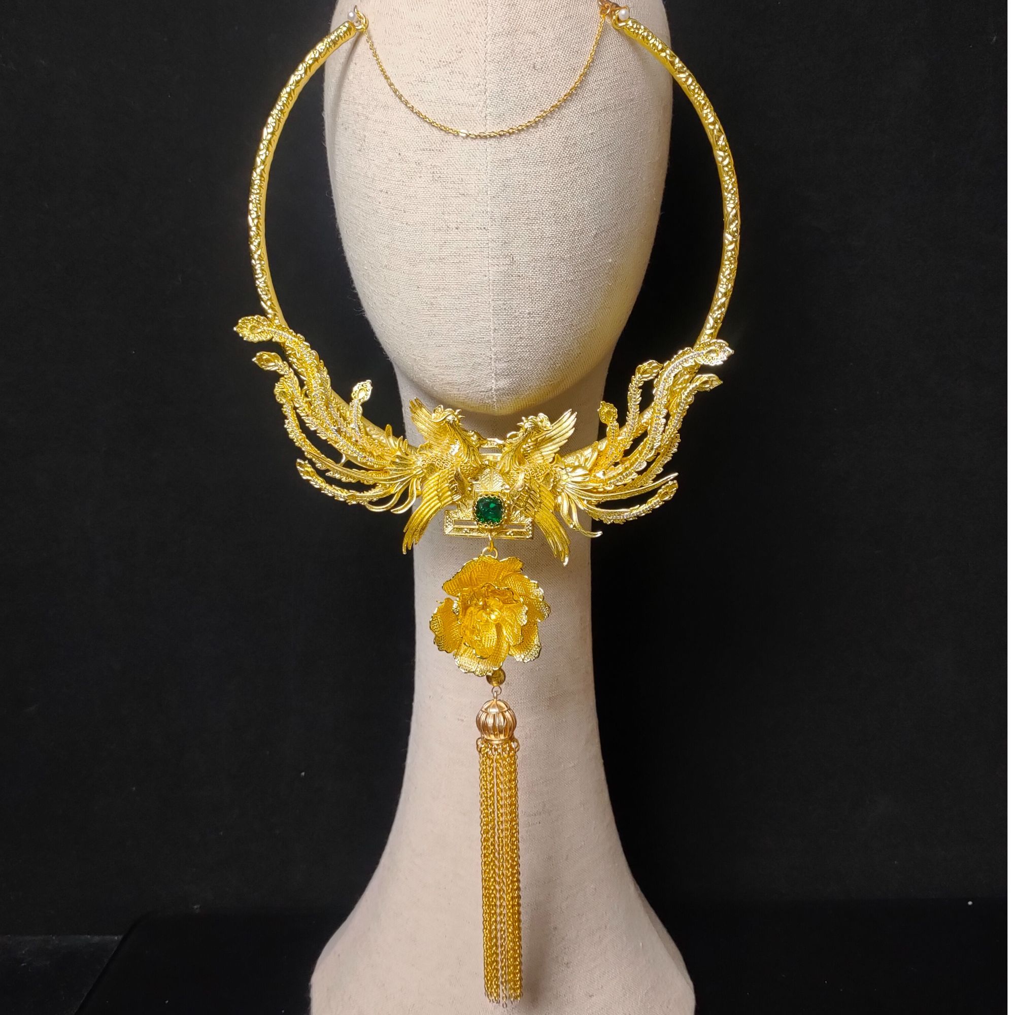 予禧-15268新娘璎珞大气中式黄色古风汉唐汉服秀禾服龙凤褂发饰品