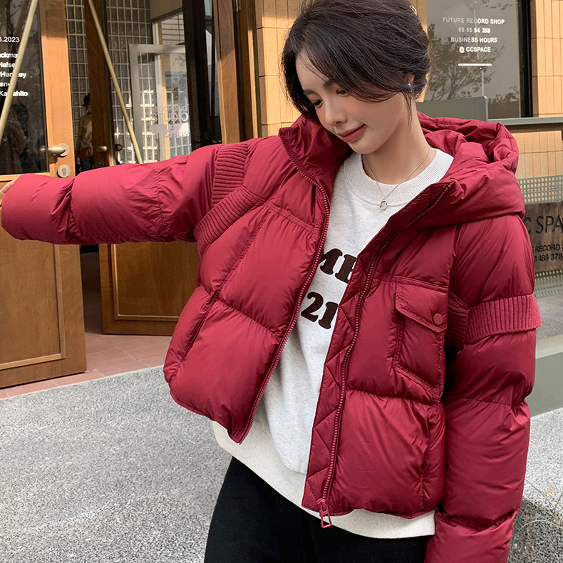 羽绒服女士2024冬季新品连帽短款休闲百搭保暖鸭绒面包服外套