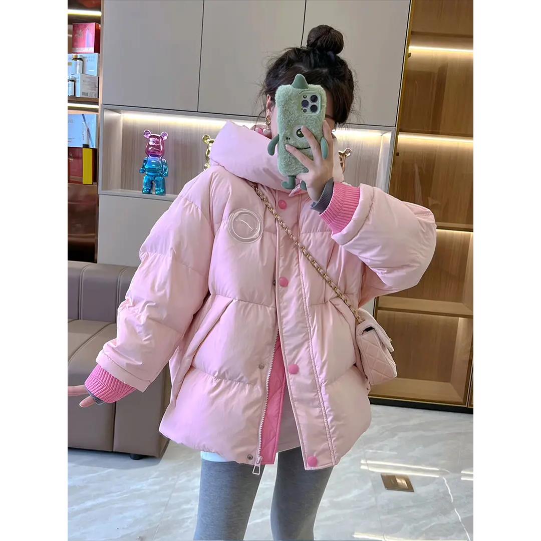 波司澄粉色小个子羽绒服女2023年秋冬季新款宽松加厚保暖甜