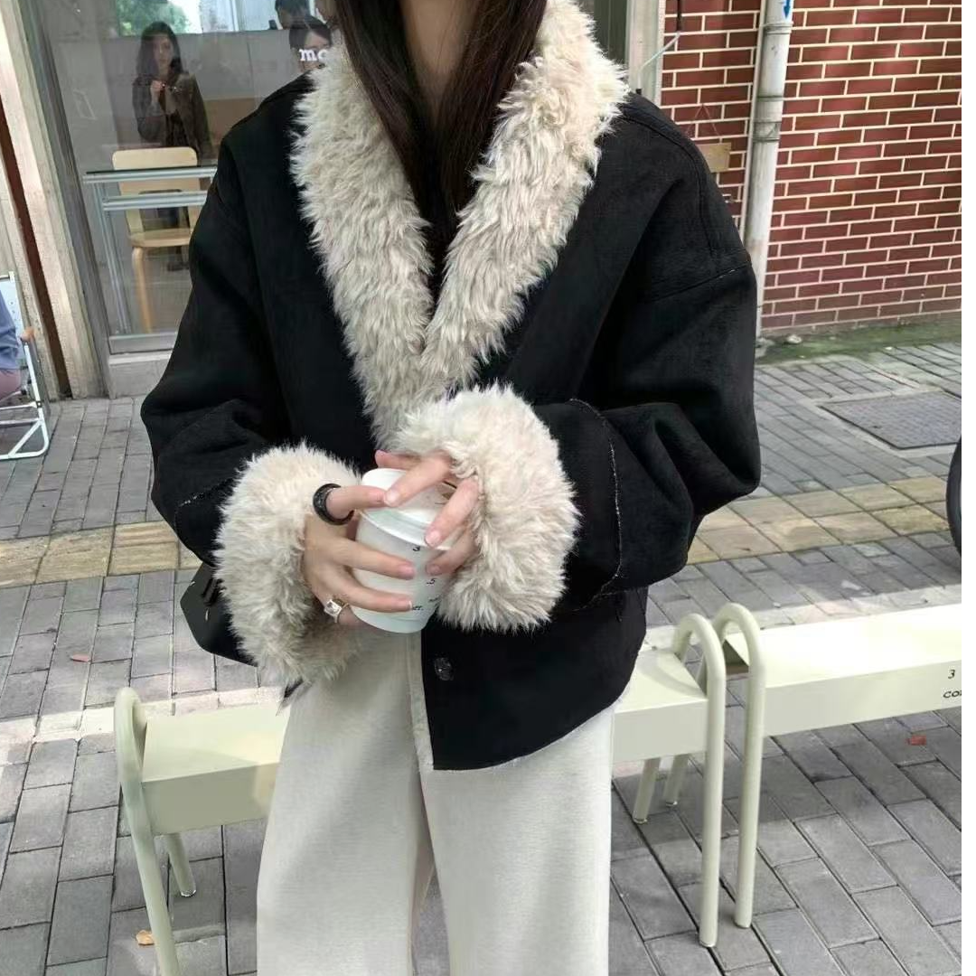 【衣衣不舍】韩系外套短款百搭加厚秋冬冬季皮毛一体