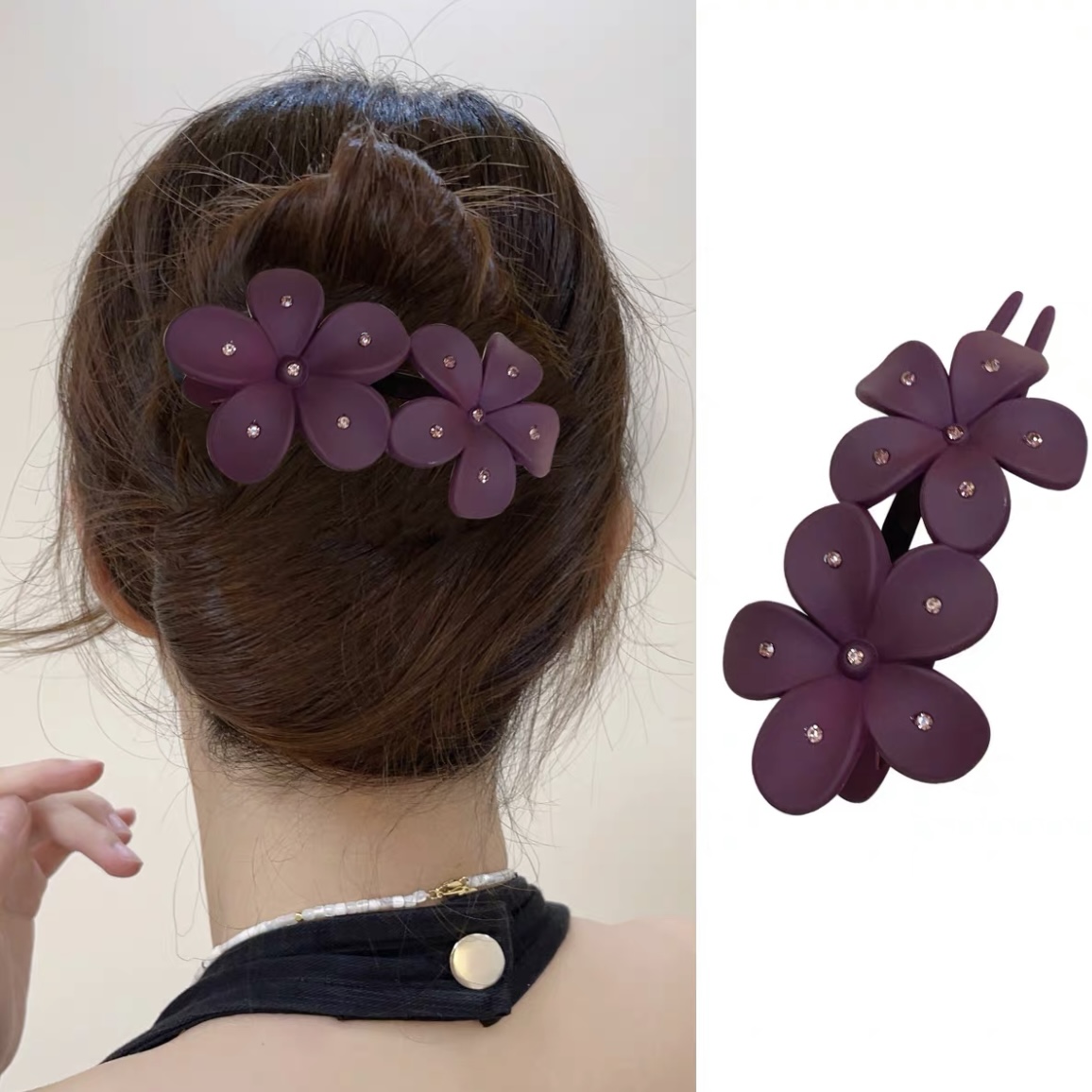 磨砂双花盘头发大鸭嘴夹2024新款发夹后脑勺抓夹气质发卡发抓头饰