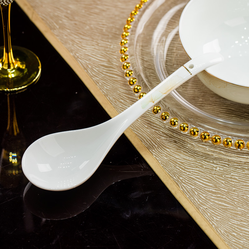 幸福时光陶瓷汤勺家用长柄大勺子大号汤匙盛粥稀饭勺火锅勺瓷勺子
