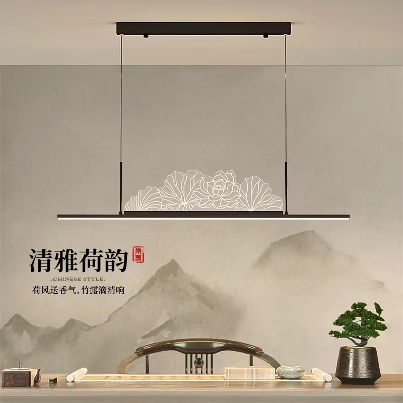 新中式一字长形现代简约创意吧台餐桌禅意书房茶室餐厅长条吊灯