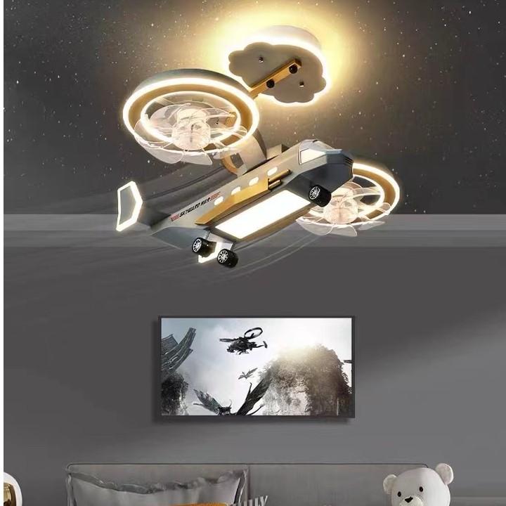 飞机灯男孩房创意个性大气卡通房间直升飞机