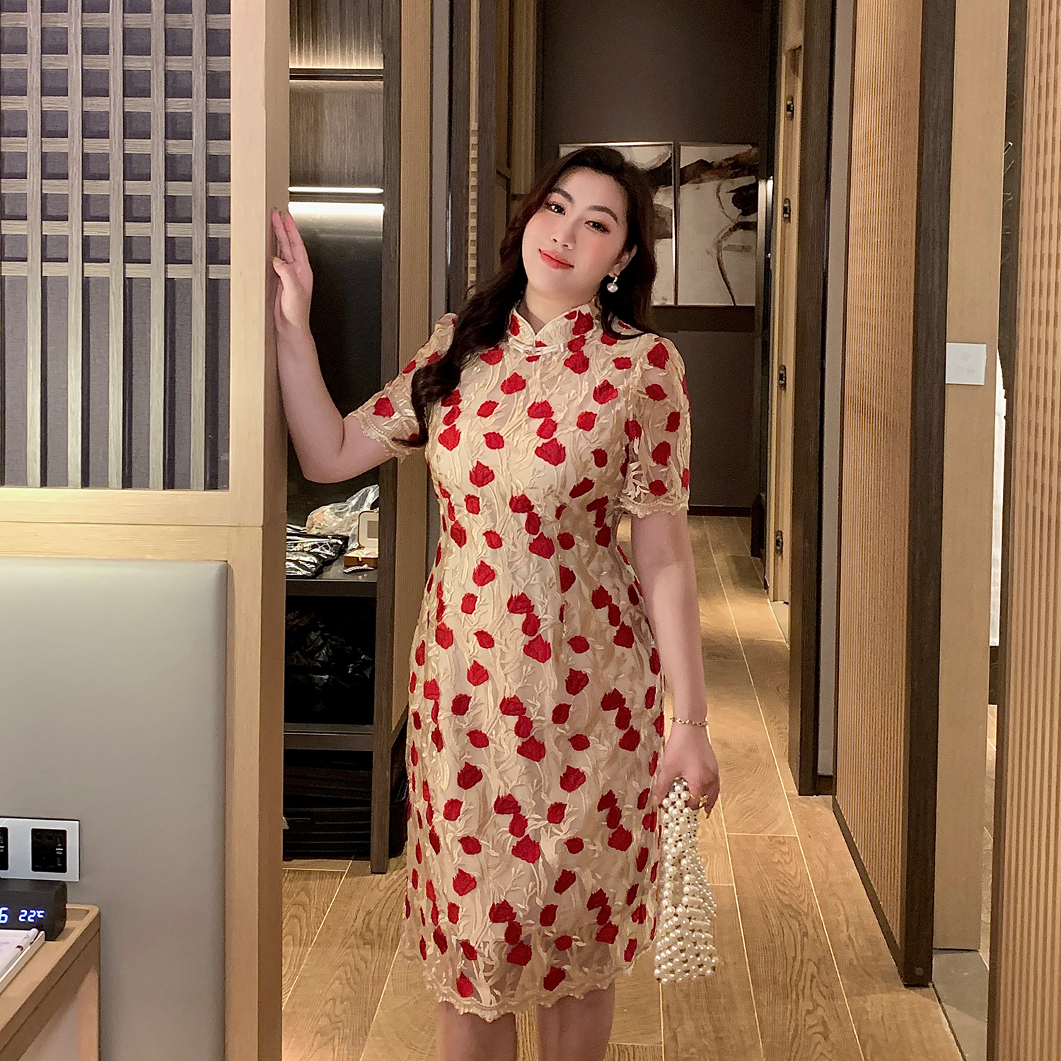 高端胖mm大码女装2024新款玫瑰刺绣国风改良版旗袍连衣裙 G453A