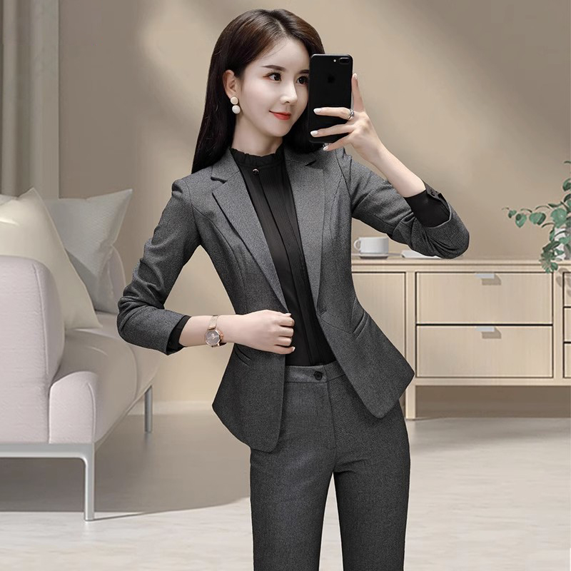秋冬时尚修身灰色西装春秋新款气质洋气西服休闲工作服西装女女款