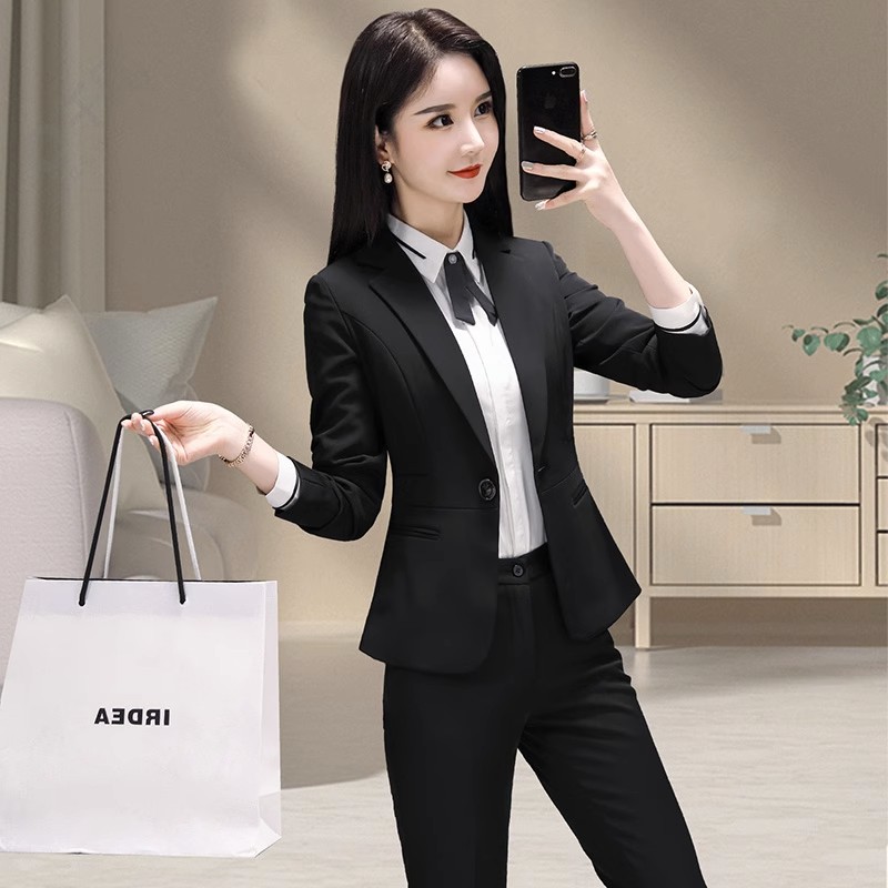 时尚修身职业西服套装女黑色正装酒店前台面试上班气质职业装女款