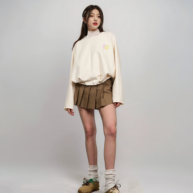 CANOTWAIT_陈伟霆休闲短款时尚空气层下摆收口圆领设计感卫衣