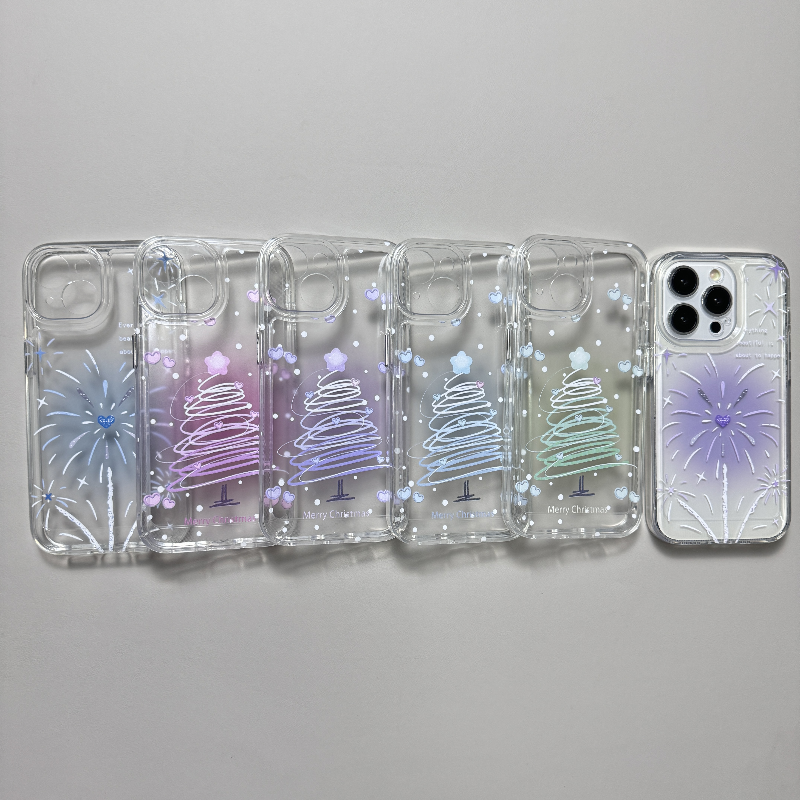 晕染线绘圣诞树iPhone14/15Pro手机壳xsmax全包13/11爆款12潮壳8p