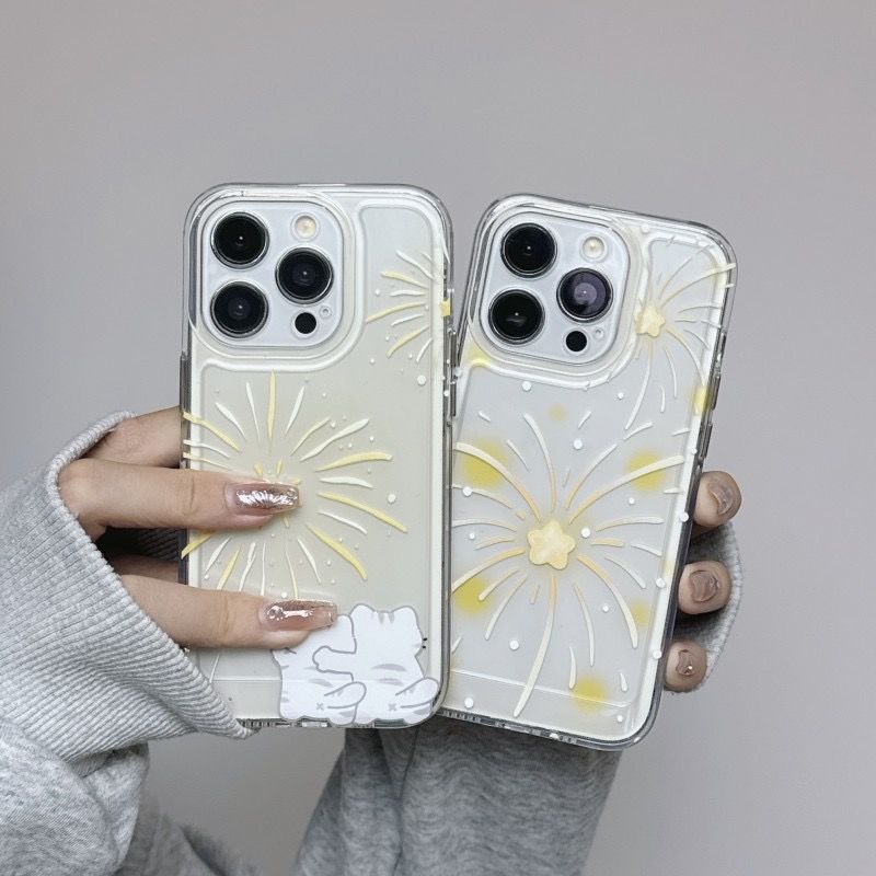 创意看烟花白猫iPhone14/13手机壳15Promax高级xs/xr女12/8p潮壳