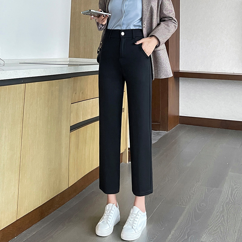 窄版烟管裤2025春秋新款九分裤黑色法棍裤小个子高腰休闲西装女裤