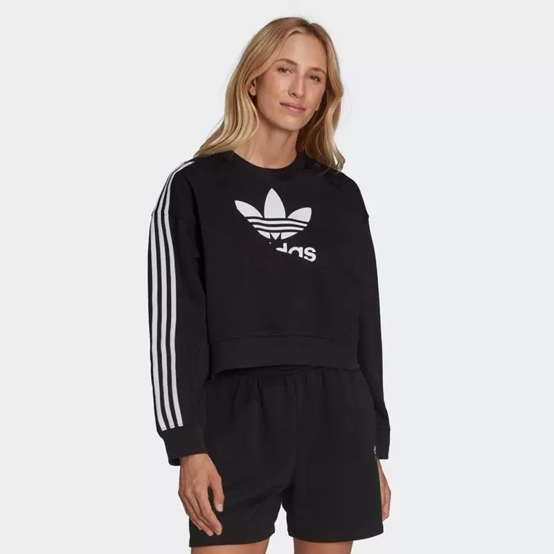 Adidas阿迪达斯--卫衣女士三叶草运动休闲简约印花套头衫HC4622