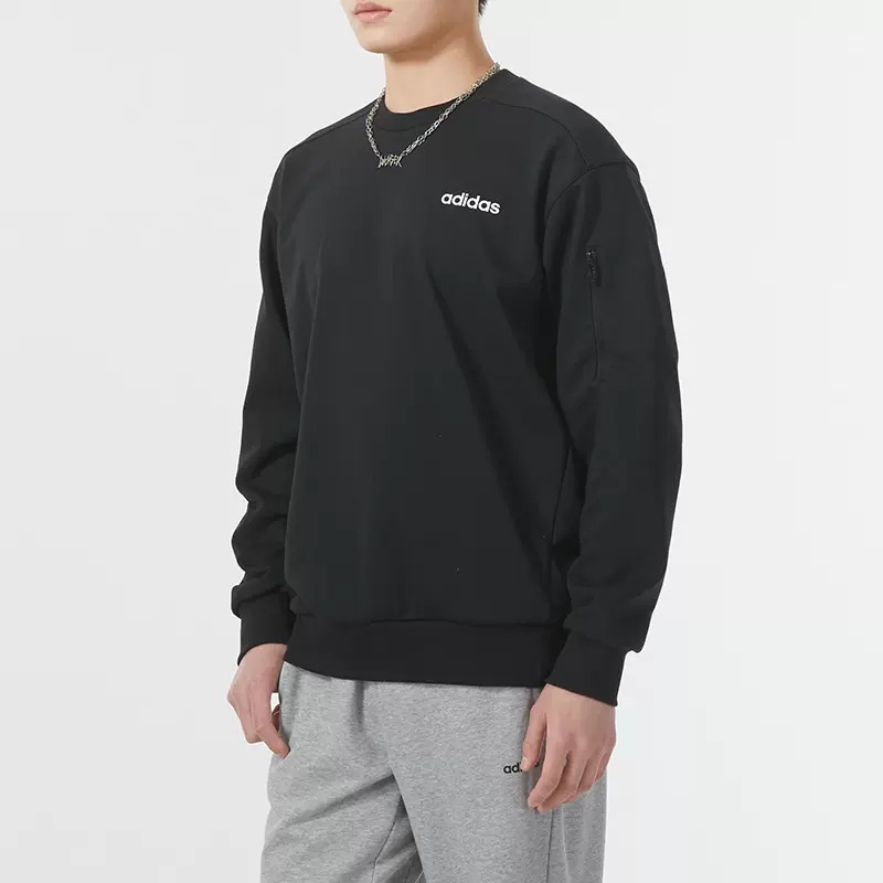 阿迪达斯男装圆领黑色长袖卫衣2024春新款运动服休闲套头衫JF3222