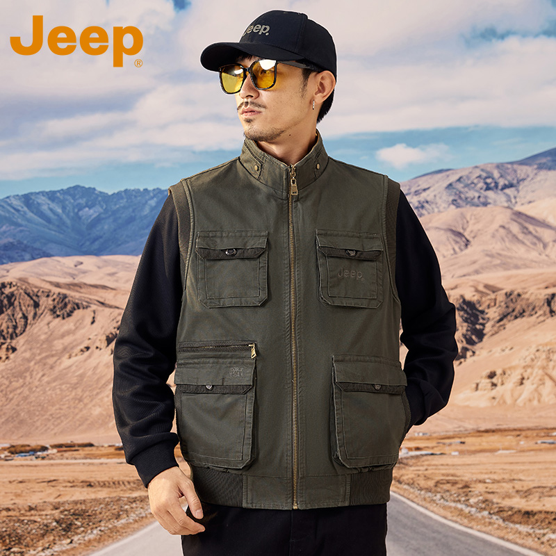JEEP/吉普双面穿坎肩马夹秋冬季新款2024爆款男背心休闲工装马甲