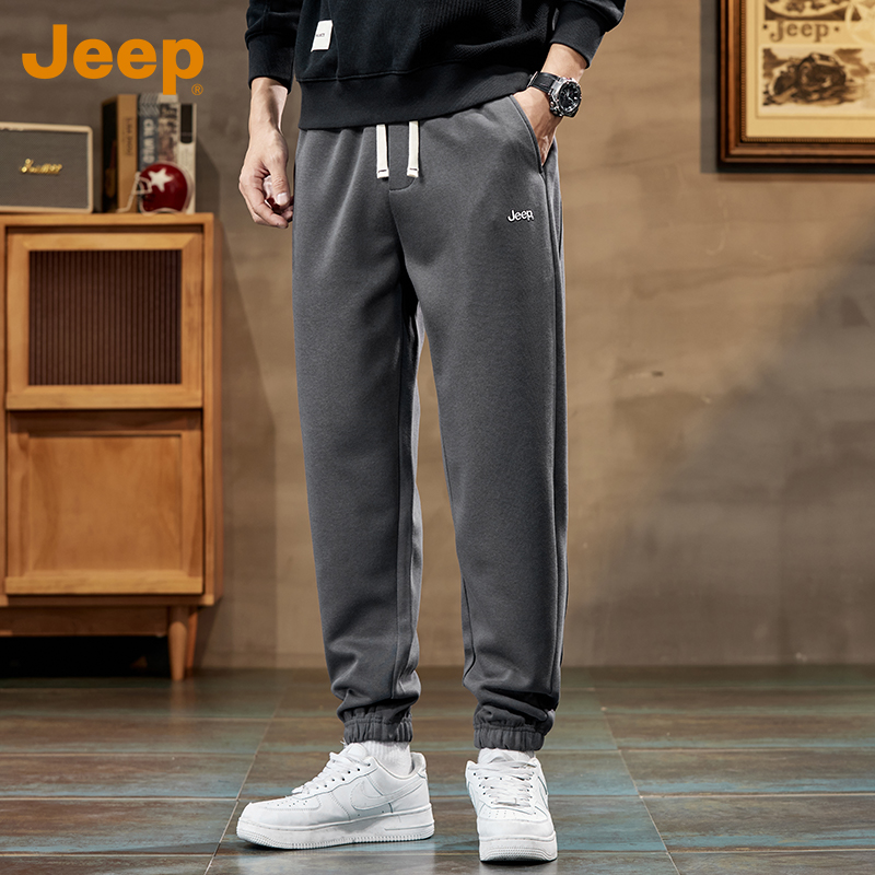 JEEP/吉普高端黑色卫裤男士2024新款秋季宽松潮流运动休闲束脚裤