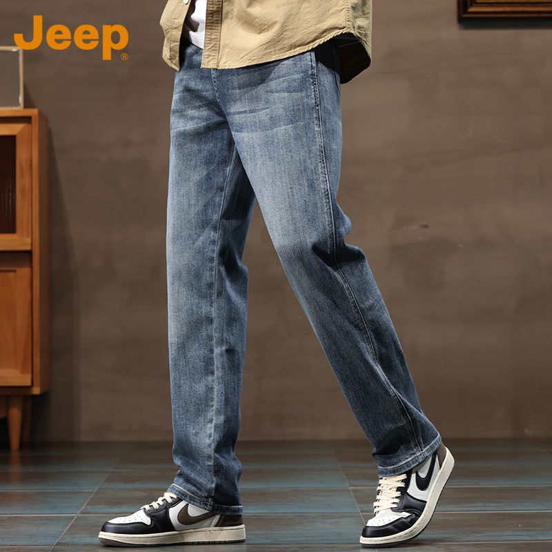 JEEP/吉普高端牛仔裤男款潮牌春秋季2024新款复古宽松直筒裤子男