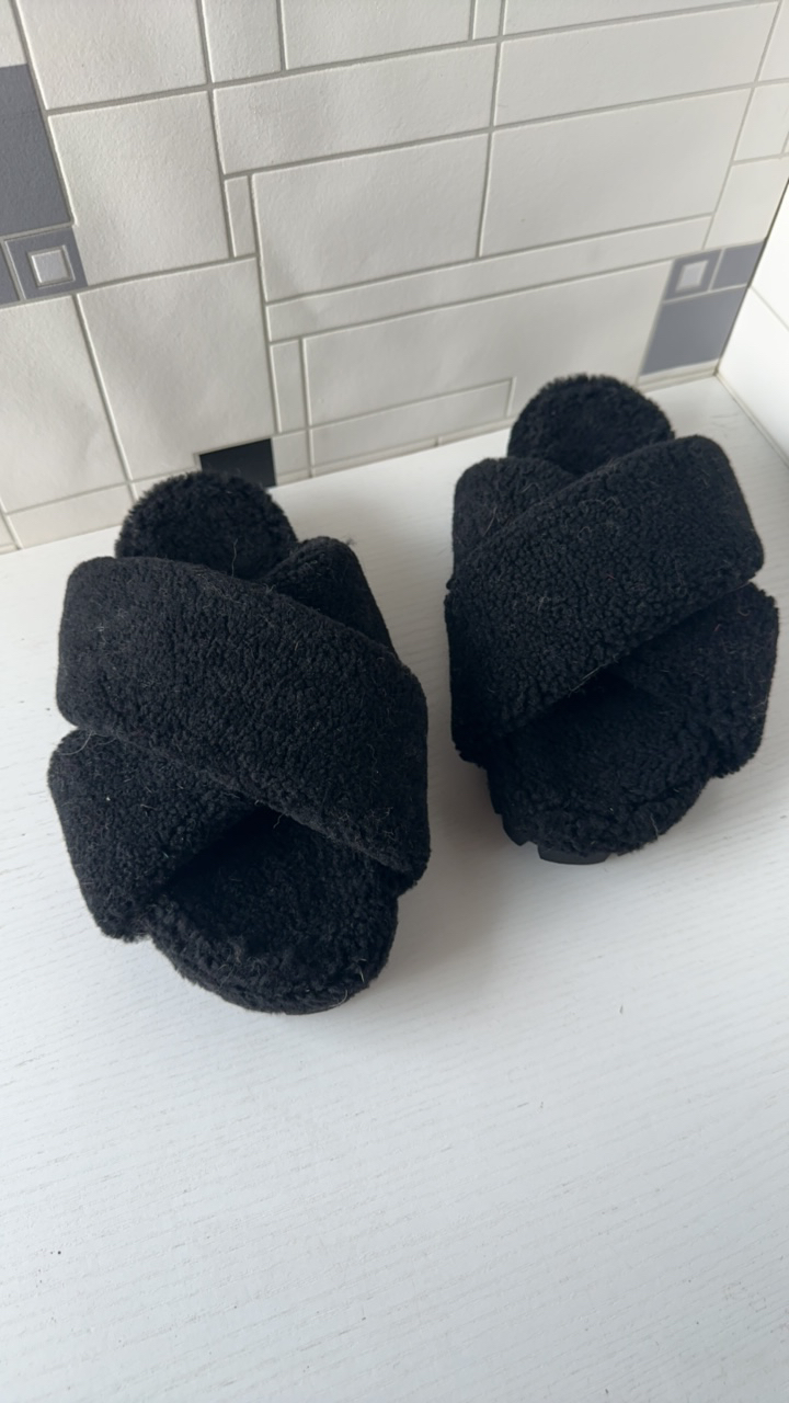 时尚新款交叉厚底羊毛拖鞋舒适百搭防滑耐磨