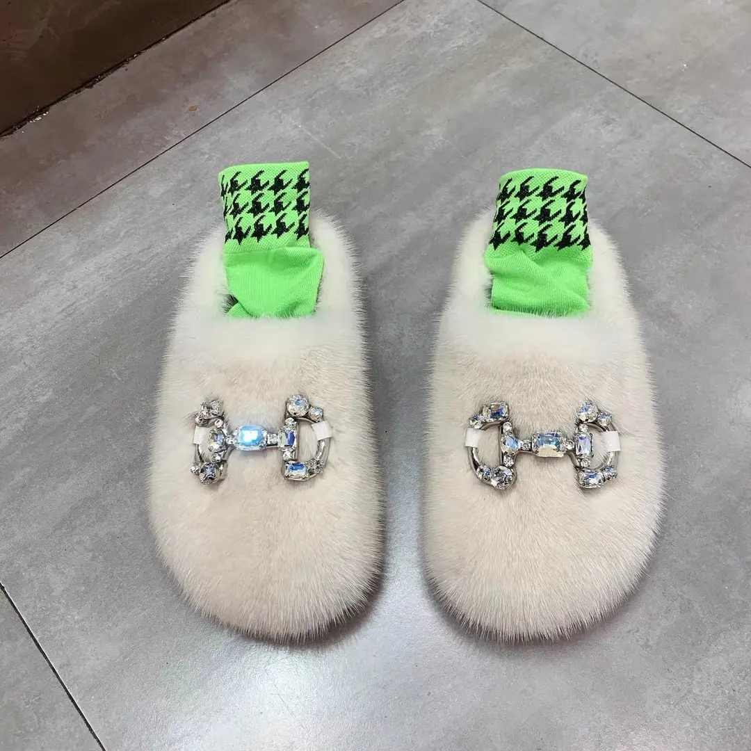 勃肯鞋包头毛毛拖鞋女外穿2024年新款大头丑萌水貂毛博肯半拖