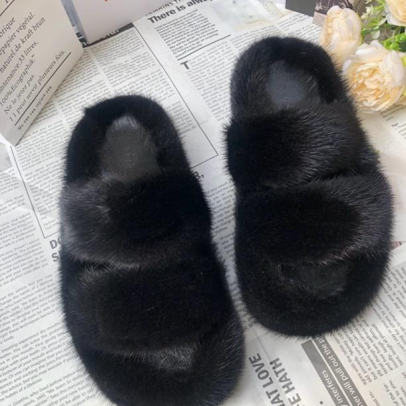 水貂毛毛拖鞋时尚休闲防滑经典双一女拖鞋