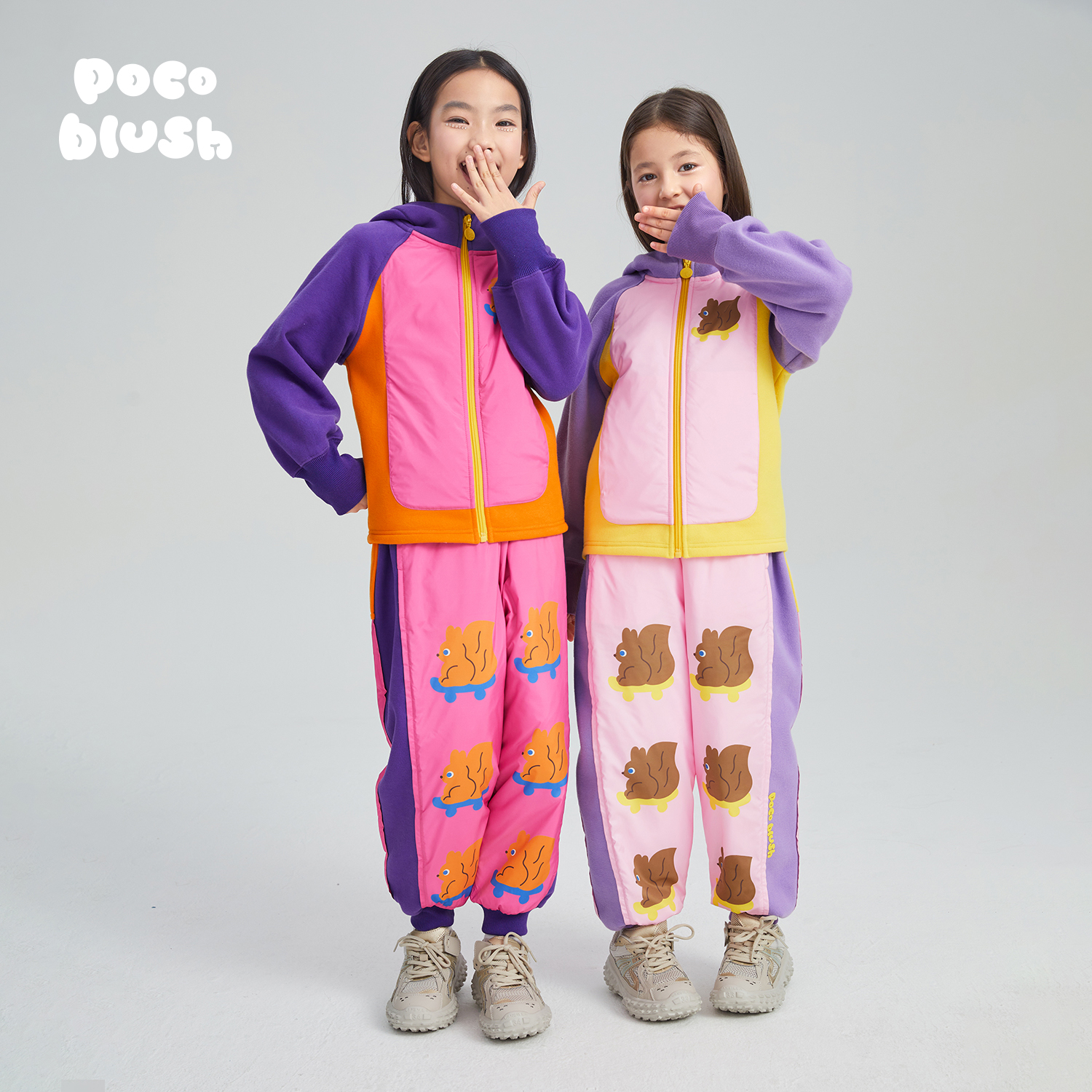 poco blush原创设计松鼠印花充棉外套儿童秋冬装外穿轻量保暖套装
