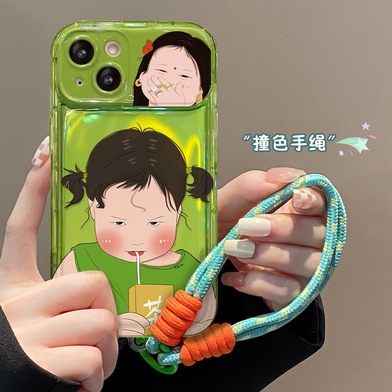 奶茶女孩适用苹果14华为vivo/oppo小米翻盖镜子iPhone15pro手机壳