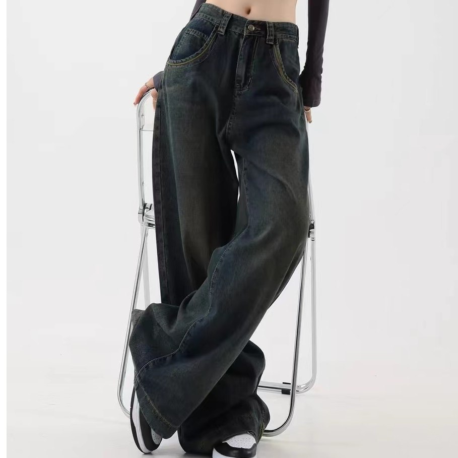 （B1）2025高品尾货个别微瑕介意慎拍 复古阔腿普洗直筒奶奶裤